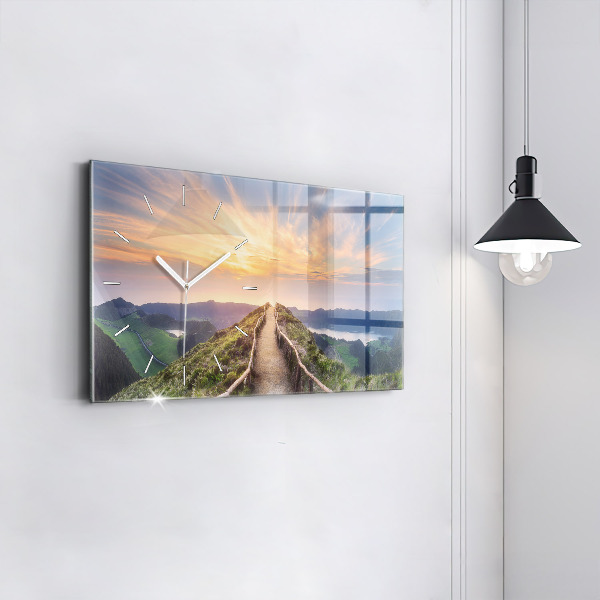 Glass wall clock rectangular Mountain Landscape