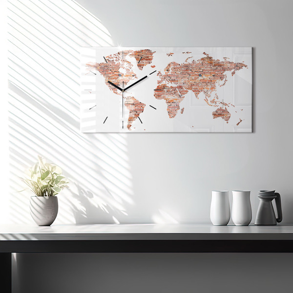 Glass wall clock rectangular Old brick map
