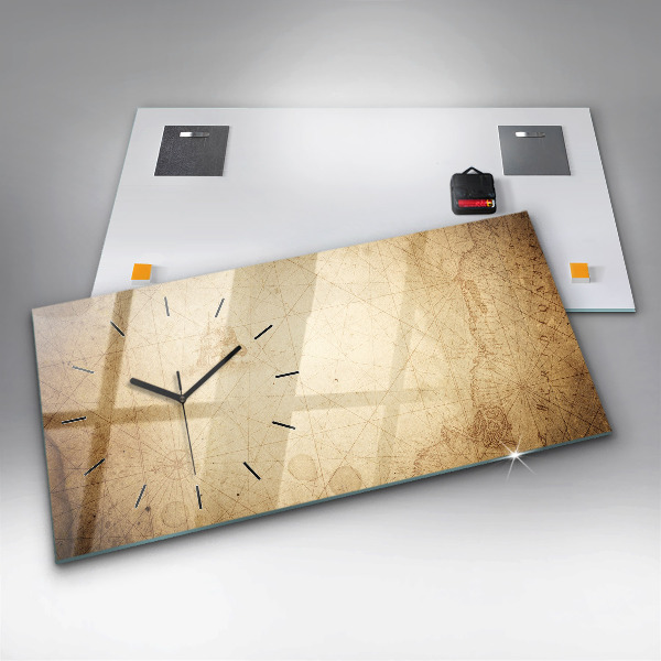 Glass wall clock rectangular Old world map