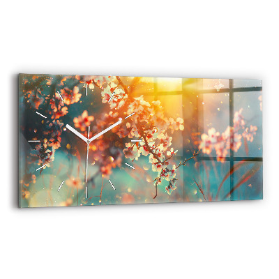 Glass wall clock rectangular Spring flowers
