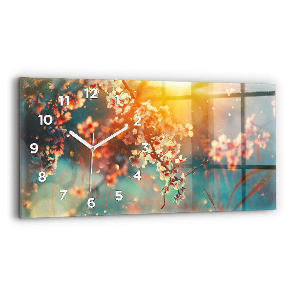 Glass wall clock rectangular Spring flowers