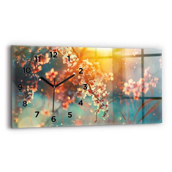 Glass wall clock rectangular Spring flowers