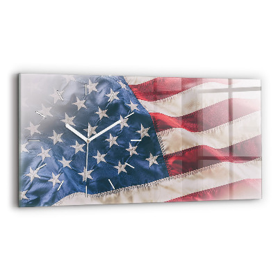 Glass wall clock rectangular American flag