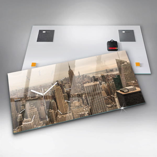 Glass wall clock rectangular City landscape