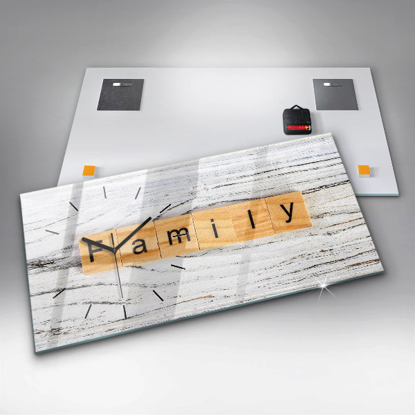 Glass wall clock rectangular Family