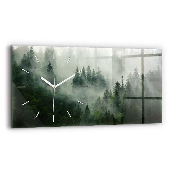 Glass wall clock rectangular Misty forest