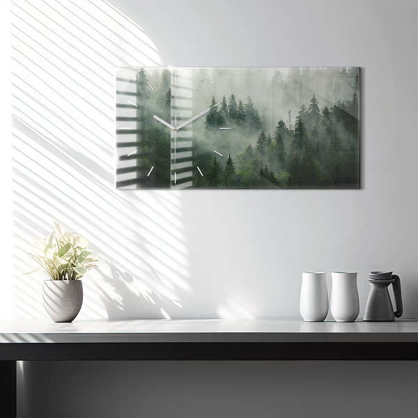 Glass wall clock rectangular Misty forest