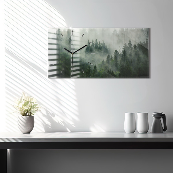 Glass wall clock rectangular Misty forest