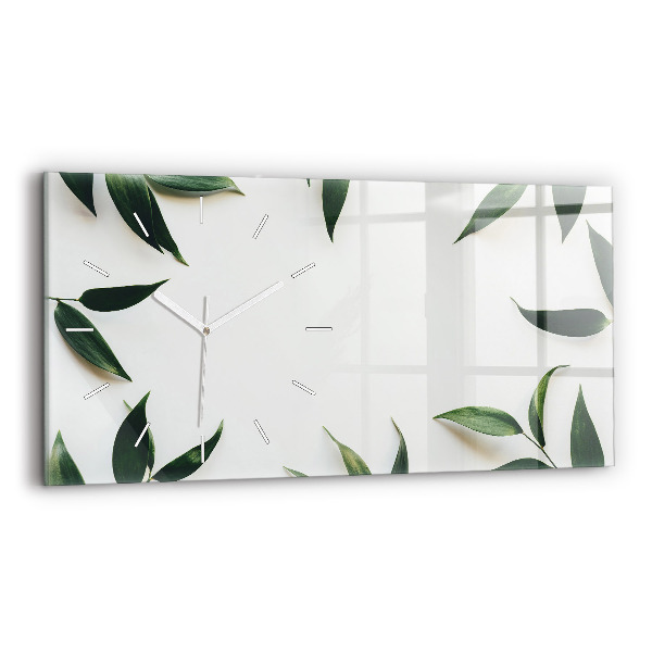 Glass wall clock rectangular Leaf frame