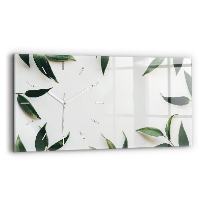 Glass wall clock rectangular Leaf frame
