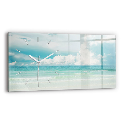Glass wall clock rectangular Sea landscape