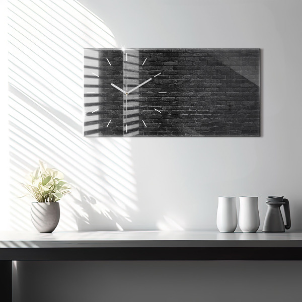 Glass wall clock rectangular Dark brick wall