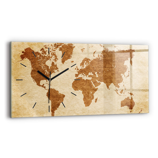 Glass wall clock rectangular Old style world map