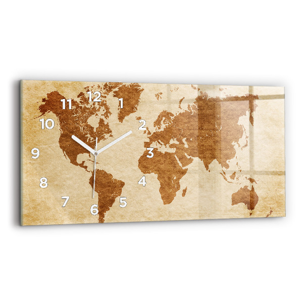 Glass wall clock rectangular Old style world map