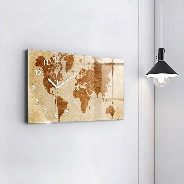 Glass wall clock rectangular Old style world map