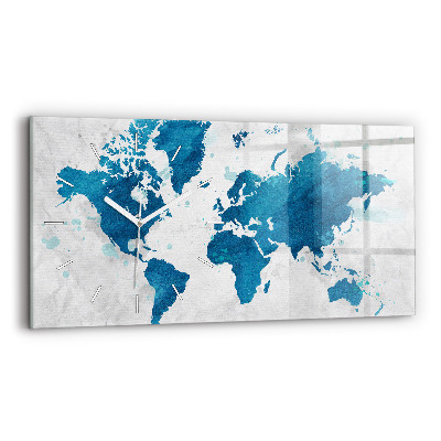 Glass wall clock rectangular World map