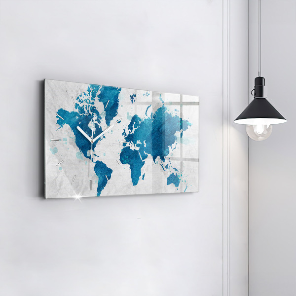 Glass wall clock rectangular World map