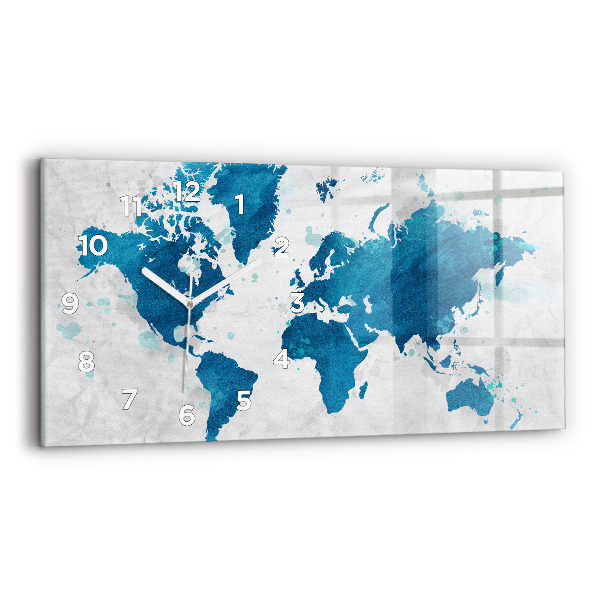 Glass wall clock rectangular World map