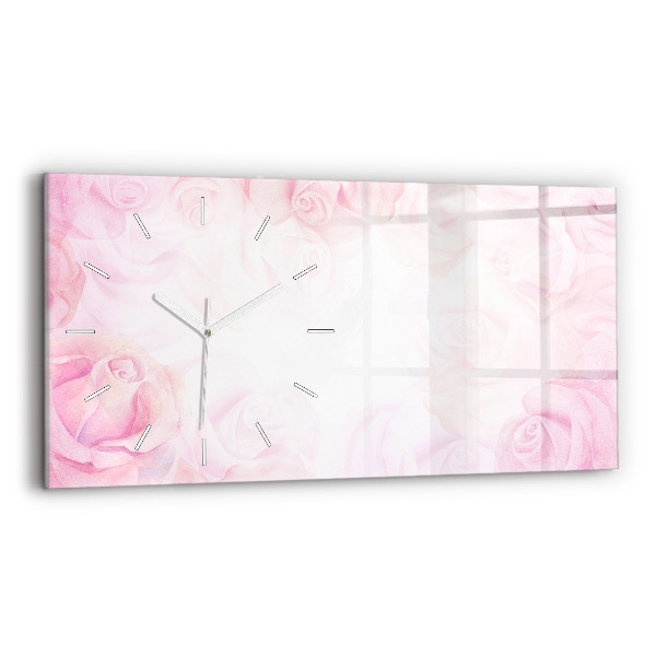 Glass wall clock rectangular Roses abstract
