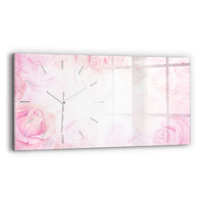Glass wall clock rectangular Roses abstract
