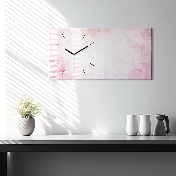 Glass wall clock rectangular Roses abstract
