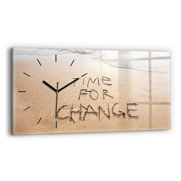 Glass wall clock rectangular Beach Quote