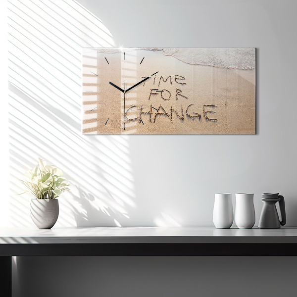 Glass wall clock rectangular Beach Quote