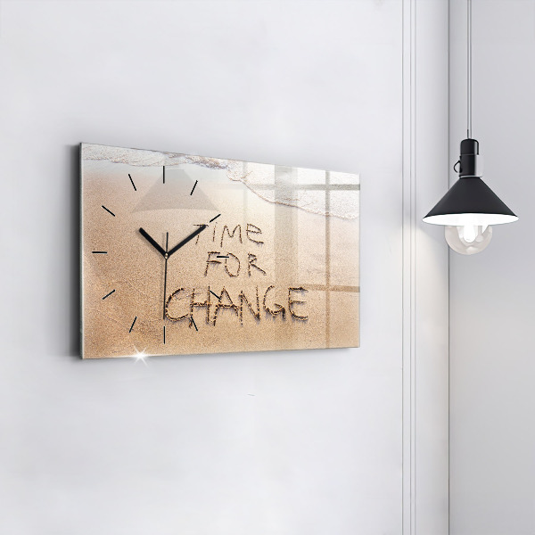 Glass wall clock rectangular Beach Quote