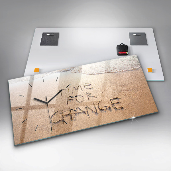 Glass wall clock rectangular Beach Quote