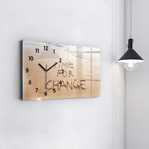 Glass wall clock rectangular Beach Quote