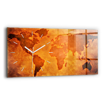 Glass wall clock rectangular Large world map