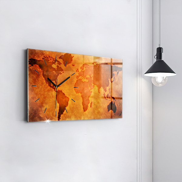 Glass wall clock rectangular Large world map