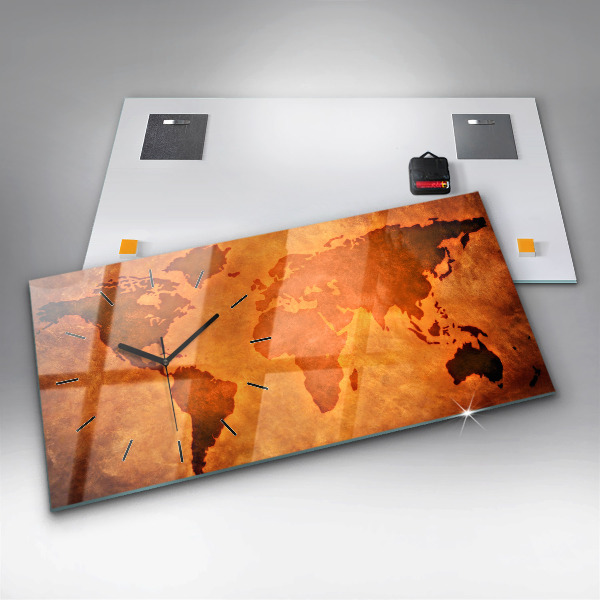 Glass wall clock rectangular Large world map