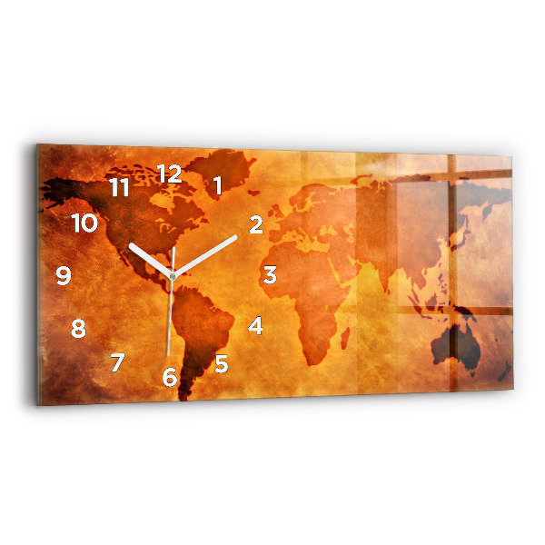 Glass wall clock rectangular Large world map
