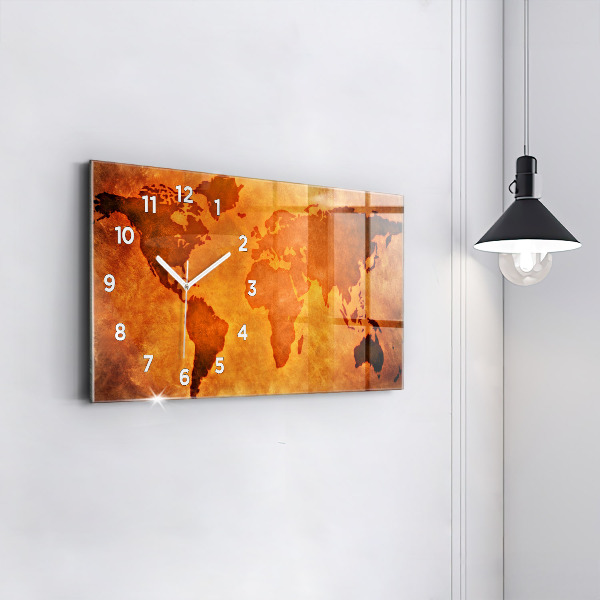 Glass wall clock rectangular Large world map