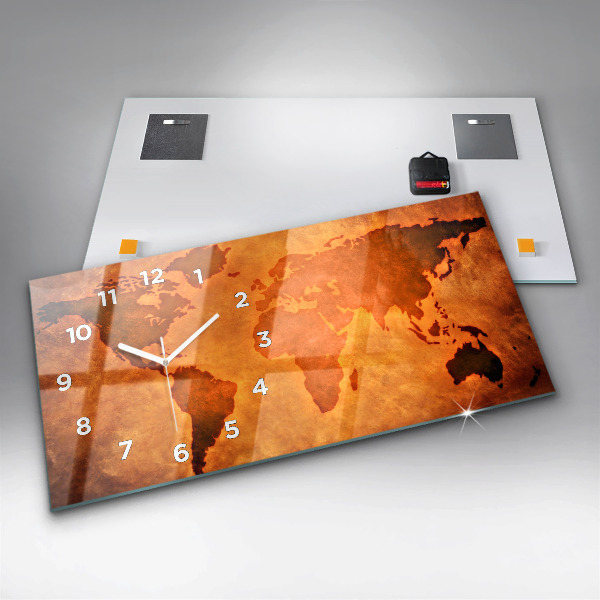 Glass wall clock rectangular Large world map