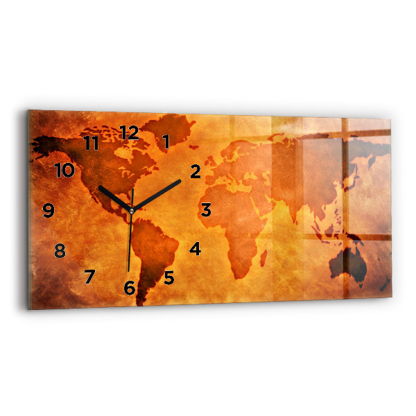 Glass wall clock rectangular Large world map