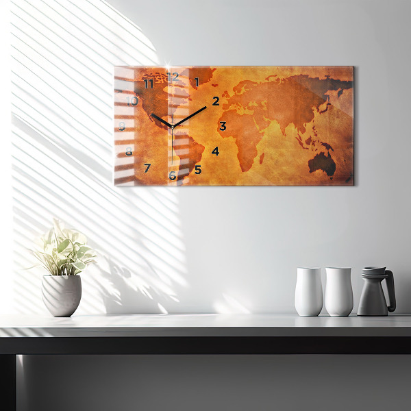 Glass wall clock rectangular Large world map