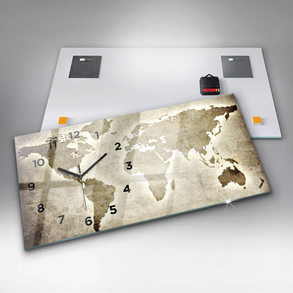Glass wall clock rectangular World map
