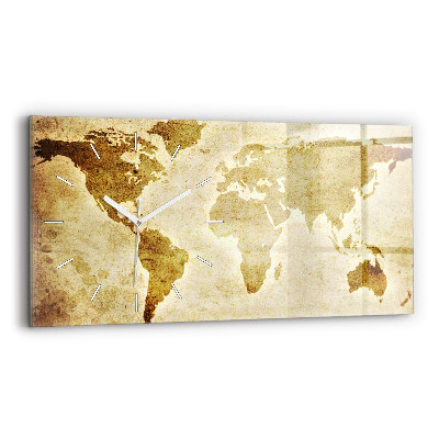 Glass wall clock rectangular Old world map