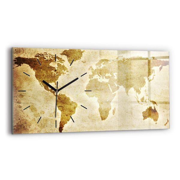 Glass wall clock rectangular Old world map