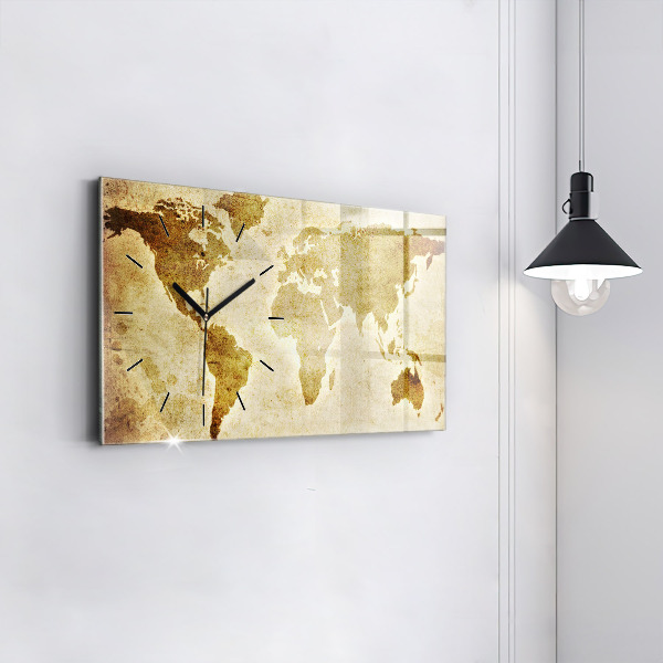 Glass wall clock rectangular Old world map