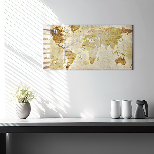 Glass wall clock rectangular Old world map