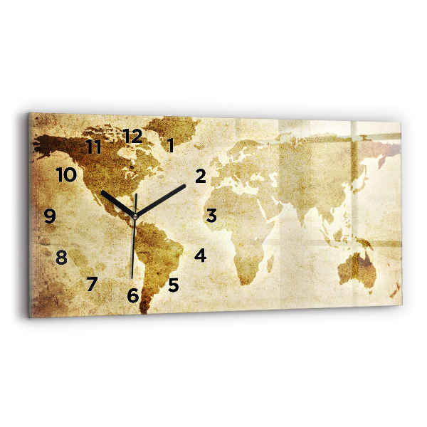 Glass wall clock rectangular Old world map