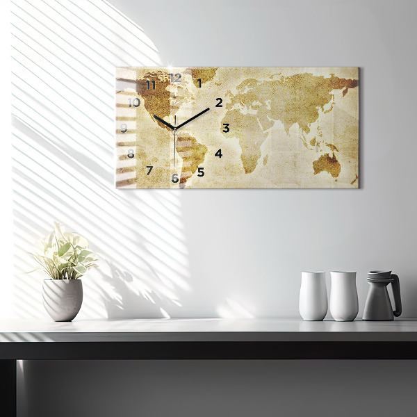 Glass wall clock rectangular Old world map