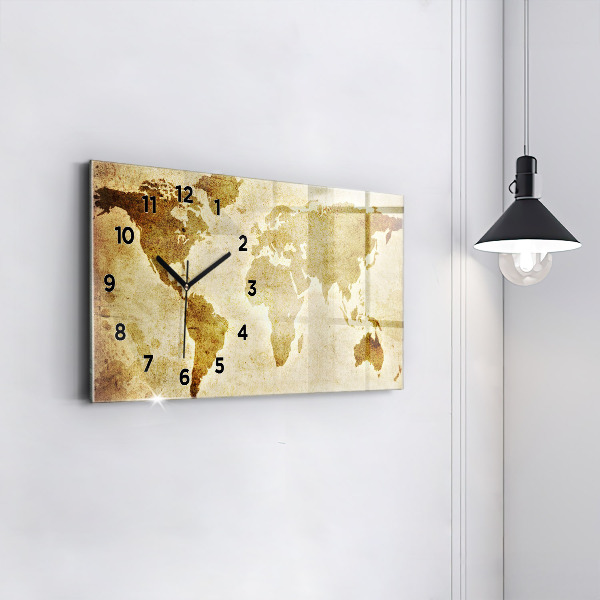 Glass wall clock rectangular Old world map