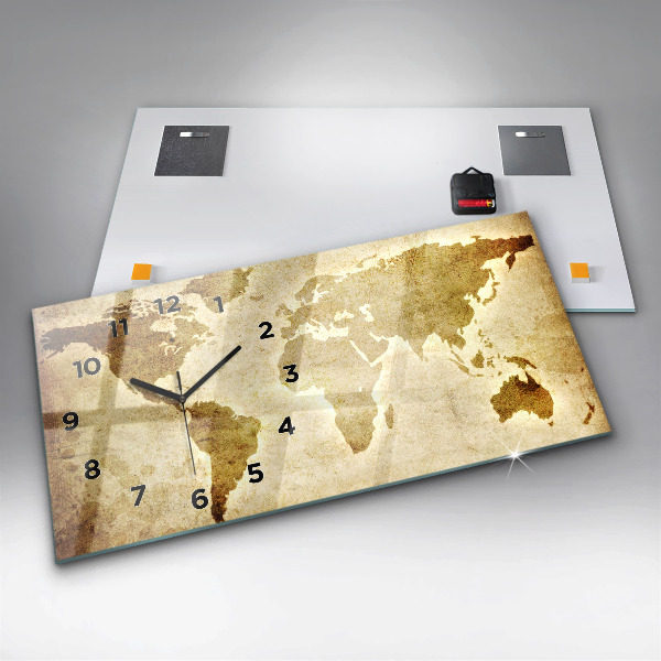 Glass wall clock rectangular Old world map