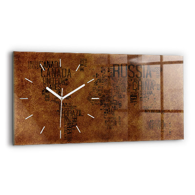 Glass wall clock rectangular Country names map