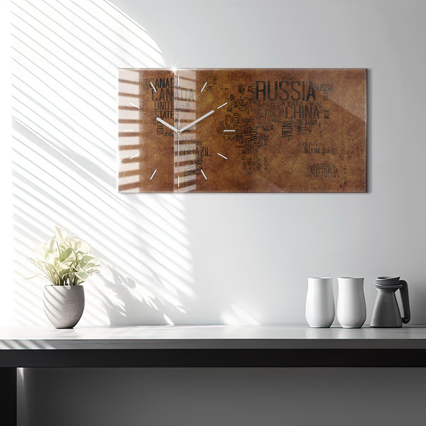 Glass wall clock rectangular Country names map