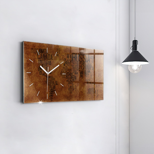Glass wall clock rectangular Country names map